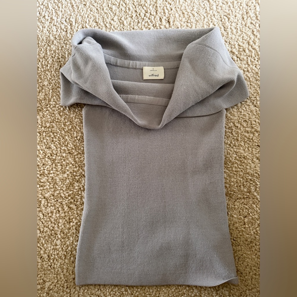 Aritzia Wilfred Soft Gray Knit Off the Shoulder Top